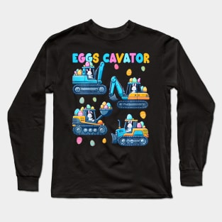 Kids Eggs Cavator Easter Egg Construction Trucks Bunny Excavator Long Sleeve T-Shirt